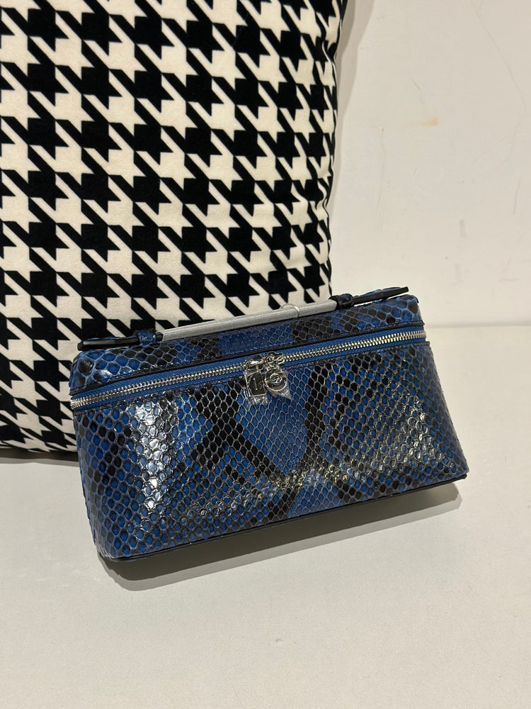 Genuine Python Skin Leather Zipper Cosmetic Handle Bag-5