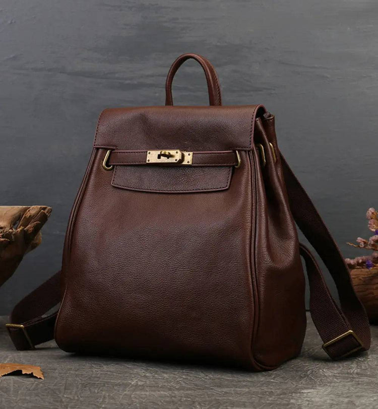 Women's Leather Padlock Backpack-2