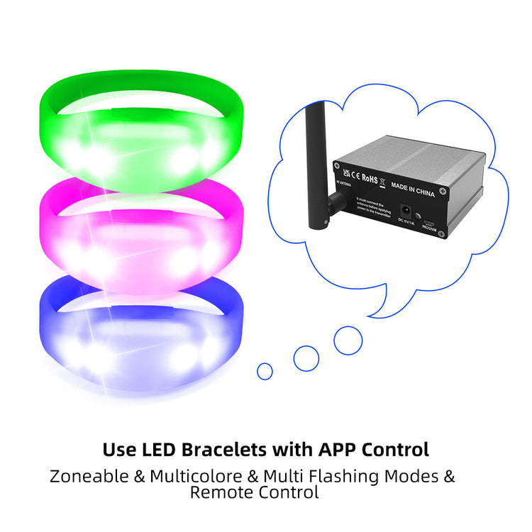 APP Controlled LED Bracelets Pulsera LED for Small Parties, Wedding, Birthday Party, Aniversary(100 PCS + Mini APP Transmitter)-0
