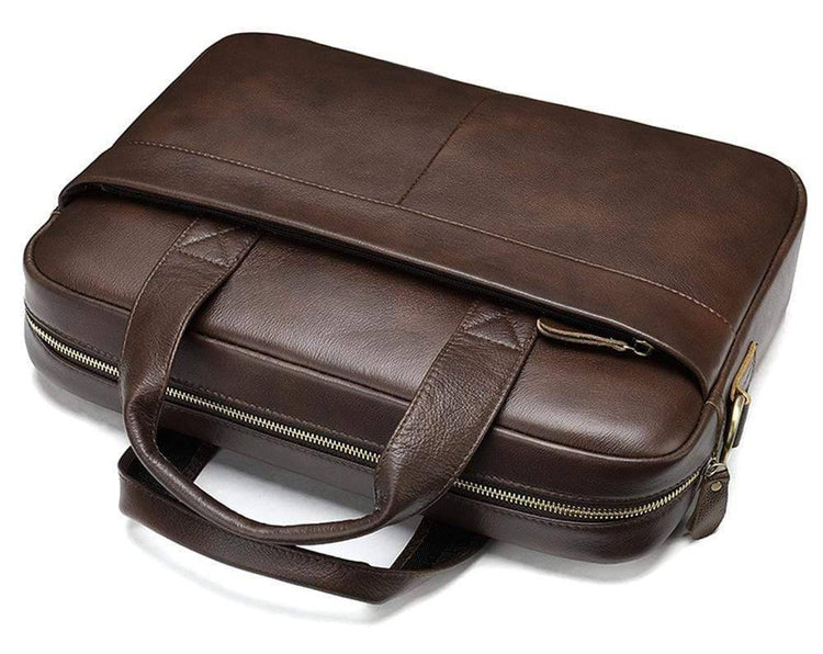 Men's brown leather Attache Briefcase Bag-4