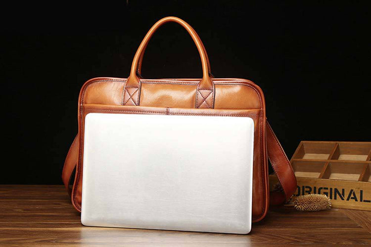 Mens Vintage Leather Buiness Briefcase Shoulder Cross Body Bag 2850-1