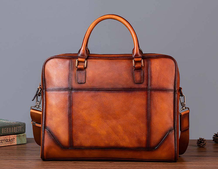 Mens Vintage Leather Buiness Briefcase Shoulder Cross Body Bag 2855-6