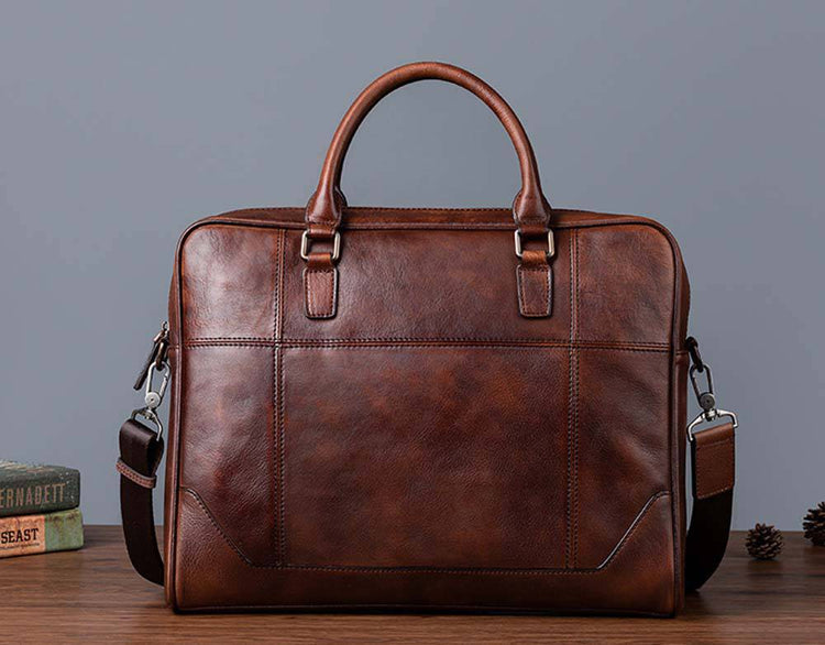 Mens Vintage Leather Buiness Briefcase Shoulder Cross Body Bag 2855-4