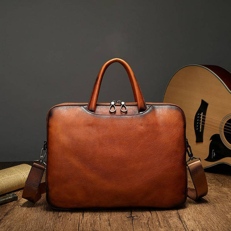 Mens Vintage Leather Buiness Briefcase Shoulder Cross Body Bag Large Volumn 2800-0