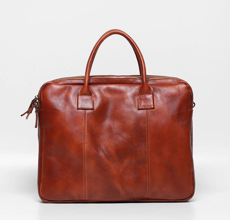 Vegetable Tanning Leather Large Briefcase,Business Laptop Handle Bag-2
