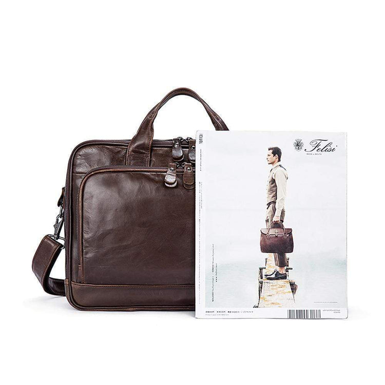 Rossie Viren Leather Laptop Bag Mens Briefcase Messenger Bag Mens Portfolio Slim Bag-3