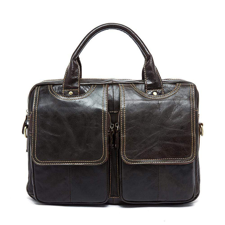 Rossie Viren Men's Briefcase Leather Laptop Bag 14'' Genuine Leather Men Messenger Shoulder Bags Men's Crossbody Handbag-1