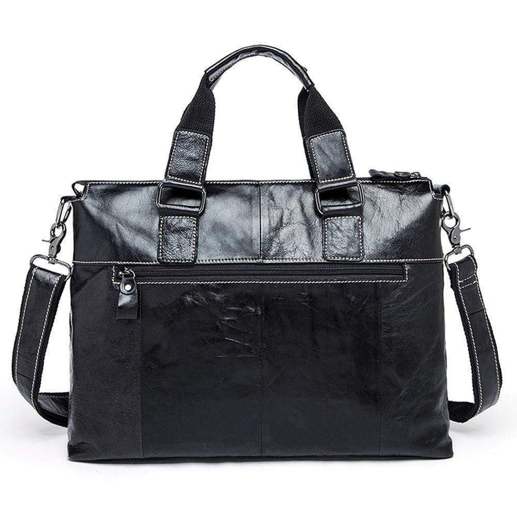 Rossie Viren Men's Bunished Vintage Leather14" Laptop Shoulder Top Handle Bags Black-3