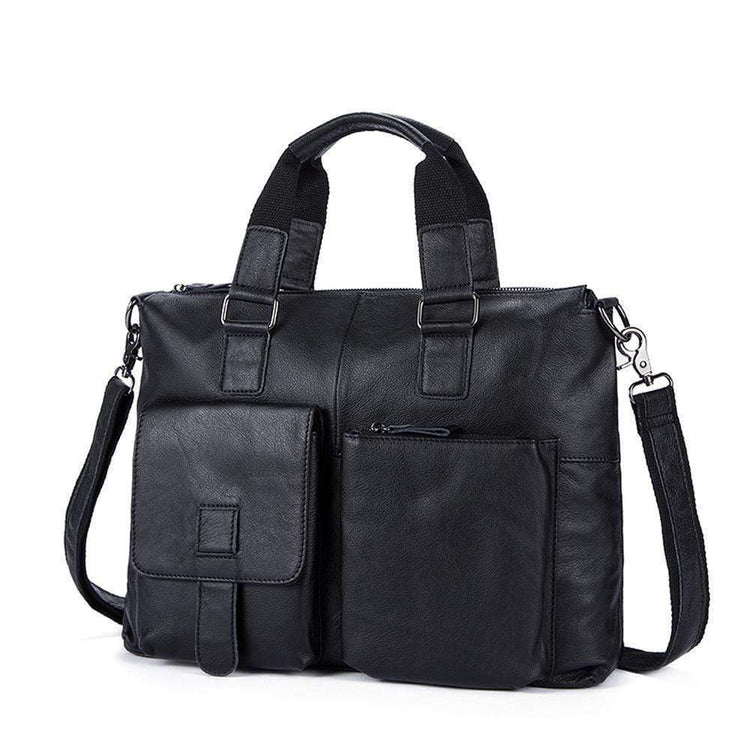 Rossie Viren Men's Bunished Vintage Leather14" Laptop Shoulder Top Handle Bags Black-4