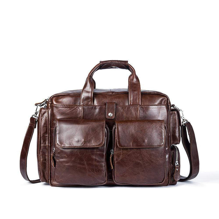 Rossie Viren Men's Large Handmade Vintage Leather Briefcase Messenger Shoulder Bag-0