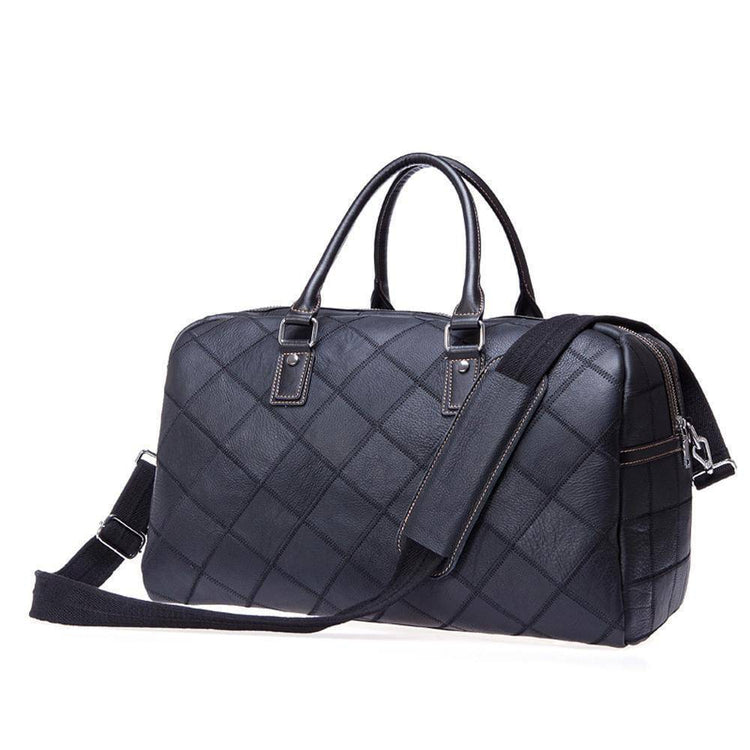 Rossie Viren Men's Quilted Large Capacity Leather Duffel Carryall Travel Bag-5