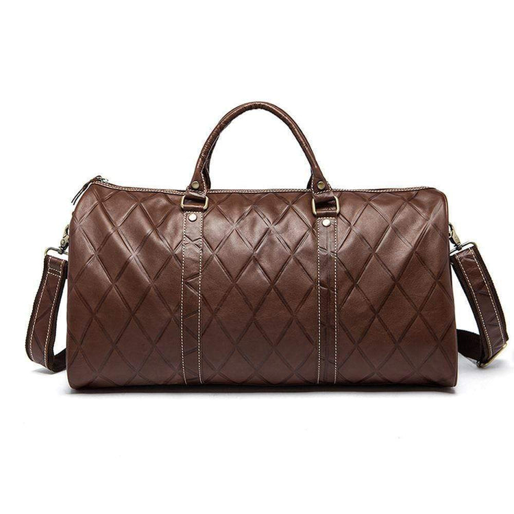 Rossie Viren Men's Quilted Large Capacity Leather Duffel Carryall Travel Bag-1