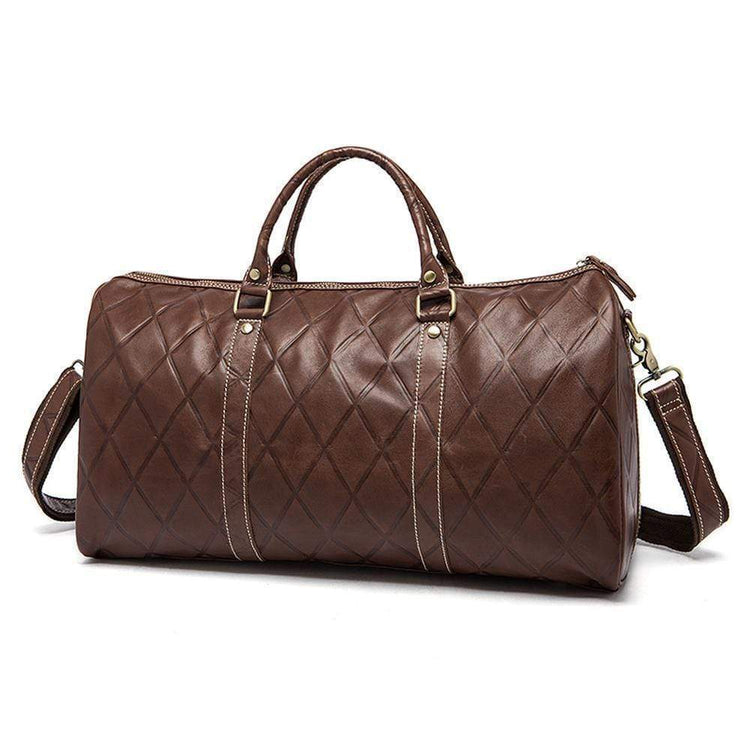 Rossie Viren Men's Quilted Large Capacity Leather Duffel Carryall Travel Bag-2