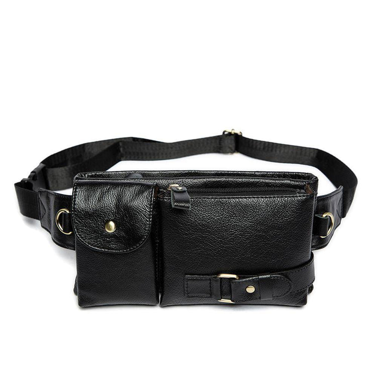 Rossie Viren Mens Leather Waist Bag Pack Outdoors Belt Bags-5