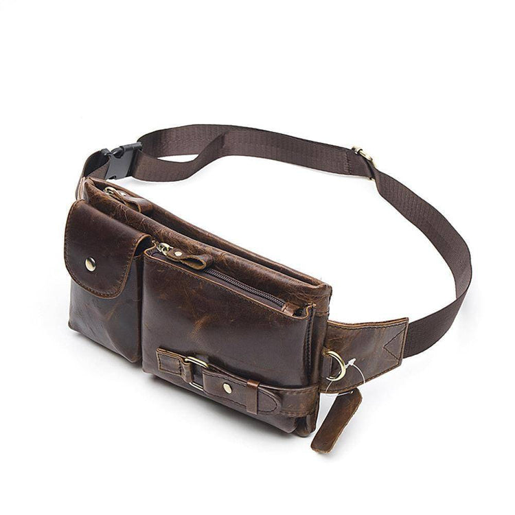Rossie Viren Mens Leather Waist Bag Pack Outdoors Belt Bags-1