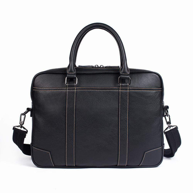 Rossie Viren Vintage Classic Double Zip Leather Briefcase Work Bags Brown Stitching-2