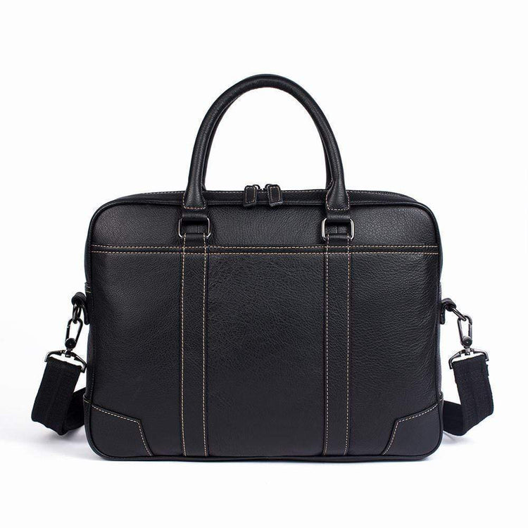 Rossie Viren Vintage Classic Double Zip Leather Briefcase Work Bags Brown Stitching-0