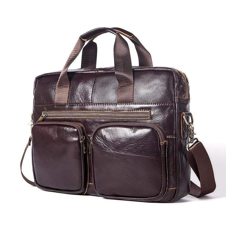 Rossie Viren Vintage Retro Brown Leather Men's Briefcase Messenger Bag-3