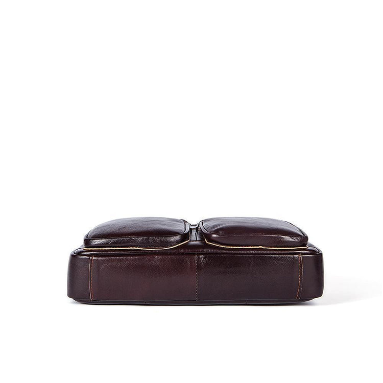 Rossie Viren Vintage Retro Brown Leather Men's Briefcase Messenger Bag-4