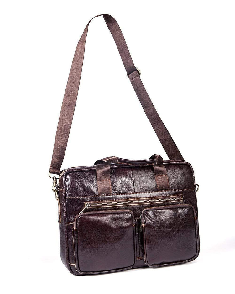 Rossie Viren Vintage Retro Brown Leather Men's Briefcase Messenger Bag-1