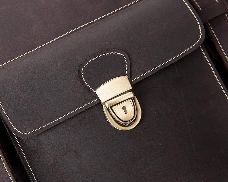 Rossie Viren Vintage Retro Brown Leather Men's Briefcase Messenger Satchel Postmen Bag-3