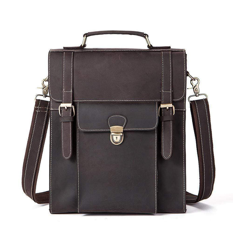 Rossie Viren Vintage Retro Brown Leather Men's Briefcase Messenger Satchel Postmen Bag-0