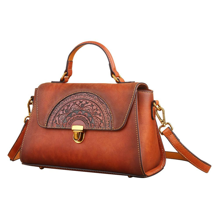 Womens Vintage Leather Tote Handbag Small Top-Handle Bags-2