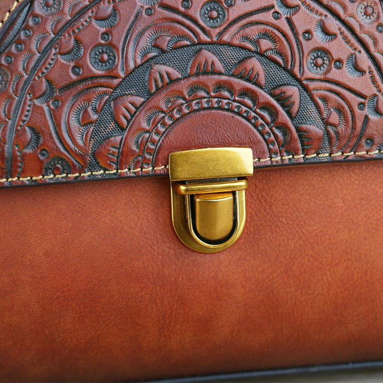 Womens Vintage Leather Tote Handbag Small Top-Handle Bags-3