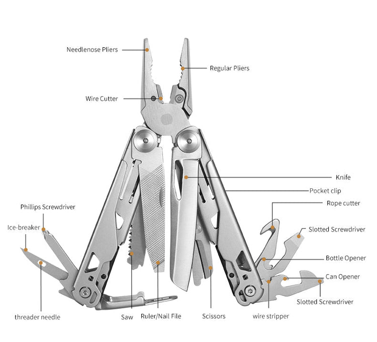 18 in 1 Silvery Outdoor Multitool Pliers Stainless Steel Folding Full Locking Combination Camping Multitool Pliers With Bits Driver-0