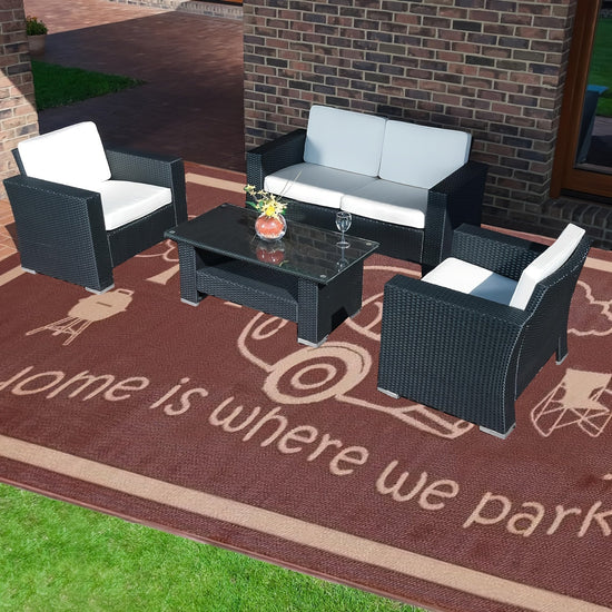 Outdoor Reversible Patio Mat Coffee-1