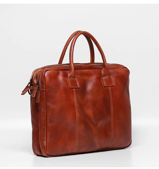 Vegetable Tanning Leather  Large Briefcase,Business  Laptop Handle Bag-4