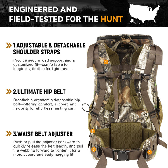 VOTAGOO® Hunting Backpack with Rifle/Bow Carry System-3