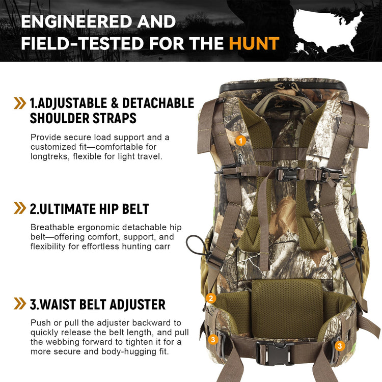 VOTAGOO® Hunting Backpack with Rifle/Bow Carry System-3