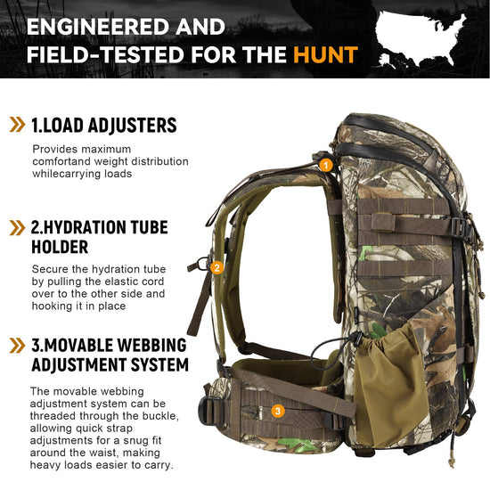 VOTAGOO® Hunting Backpack with Rifle/Bow Carry System-4