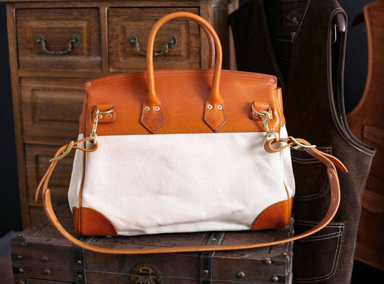Unisex Genuine Vintage Oil Wax Leather Top Handle Canvas Bag Large-1