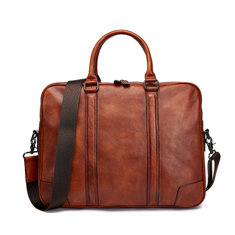 Vintage Calfskin Leather  Large Briefcase,Business  Laptop Cross Body Shoulder Bag-4