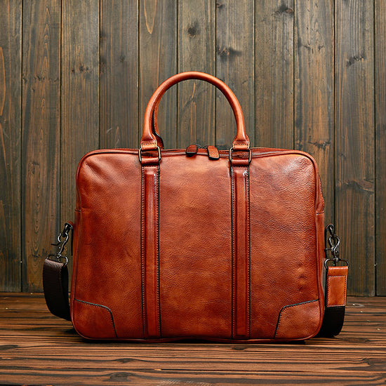 Vintage Calfskin Leather  Large Briefcase,Business  Laptop Cross Body Shoulder Bag-1