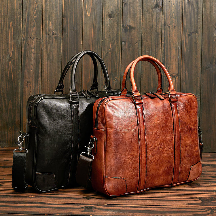 Vintage Calfskin Leather  Large Briefcase,Business  Laptop Cross Body Shoulder Bag-2