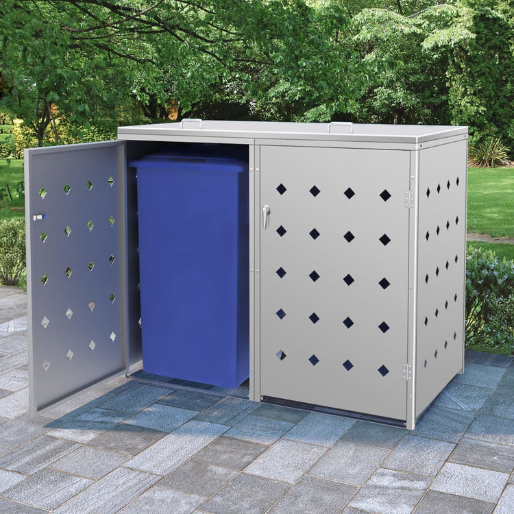 NNEVL Double Wheelie Bin Shed 240 L Stainless Steel-0