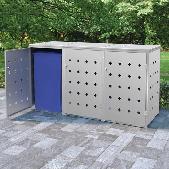 NNEVL Triple Wheelie Bin Shed 240 L Stainless Steel-0