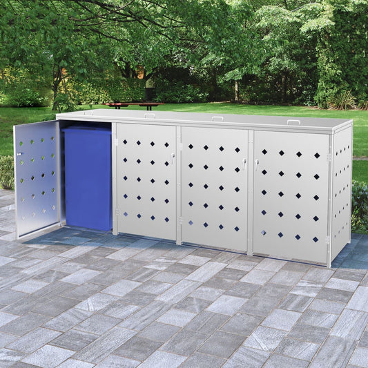 NNEVL Quadruple Wheelie Bin Shed 240 L Stainless Steel-0