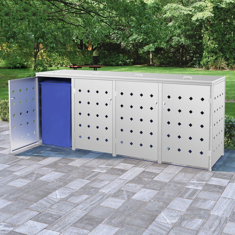 NNEVL Quadruple Wheelie Bin Shed 240 L Stainless Steel-0