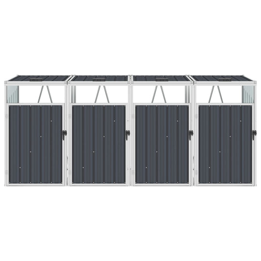 NNEVL Quadruple Garbage Bin Shed Anthracite 286x81x121 cm Steel-0