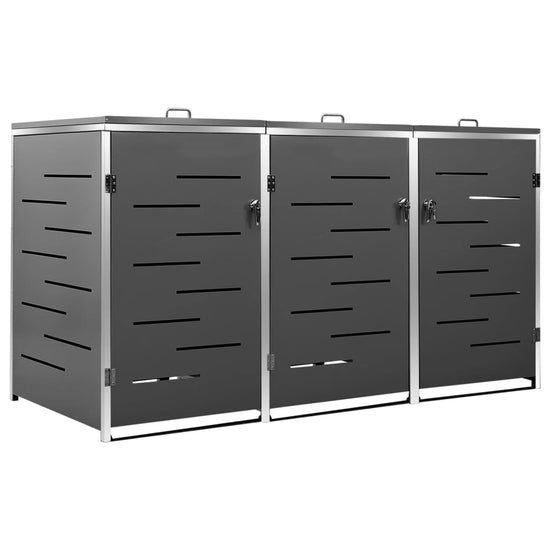 NNEVL Triple Wheelie Bin Shed 207x77.5x115 cm Stainless Steel-1