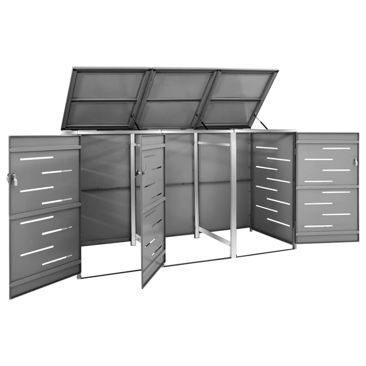 NNEVL Triple Wheelie Bin Shed 207x77.5x115 cm Stainless Steel-2