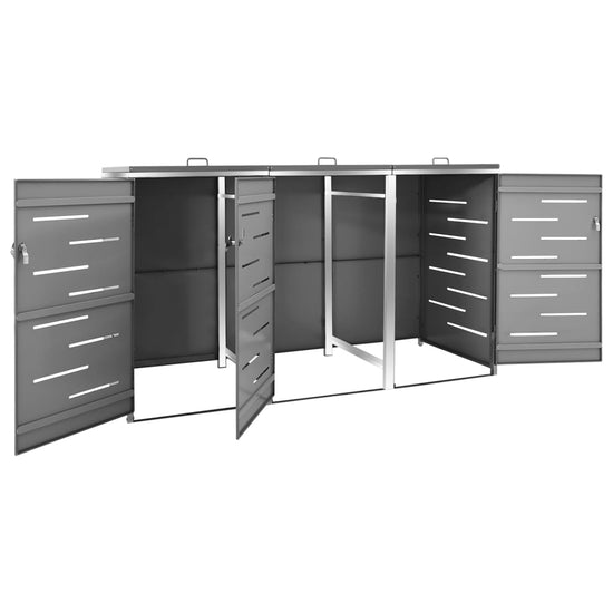 NNEVL Triple Wheelie Bin Shed 207x77.5x115 cm Stainless Steel-3