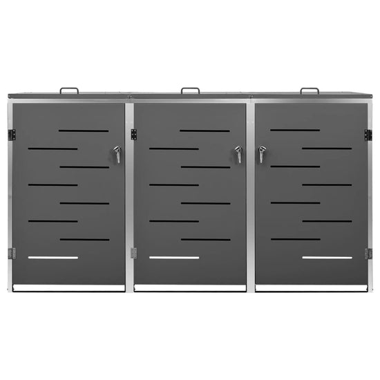 NNEVL Triple Wheelie Bin Shed 207x77.5x115 cm Stainless Steel-4