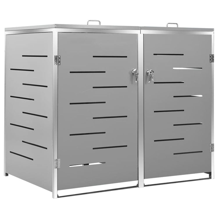 NNEVL Double Wheelie Bin Shed 138x77.5x115.5 cm Stainless Steel-1