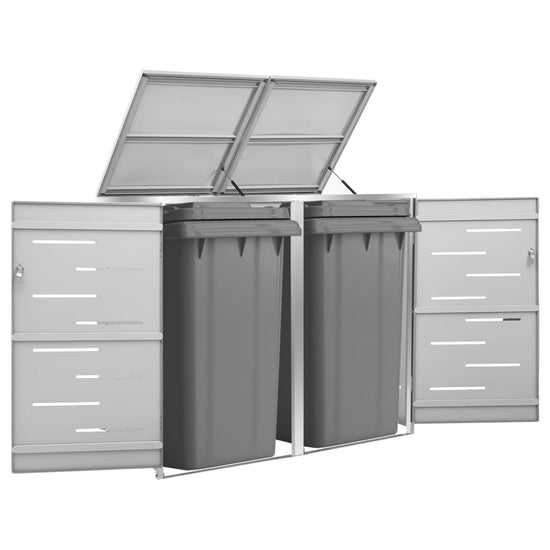 NNEVL Double Wheelie Bin Shed 138x77.5x115.5 cm Stainless Steel-0