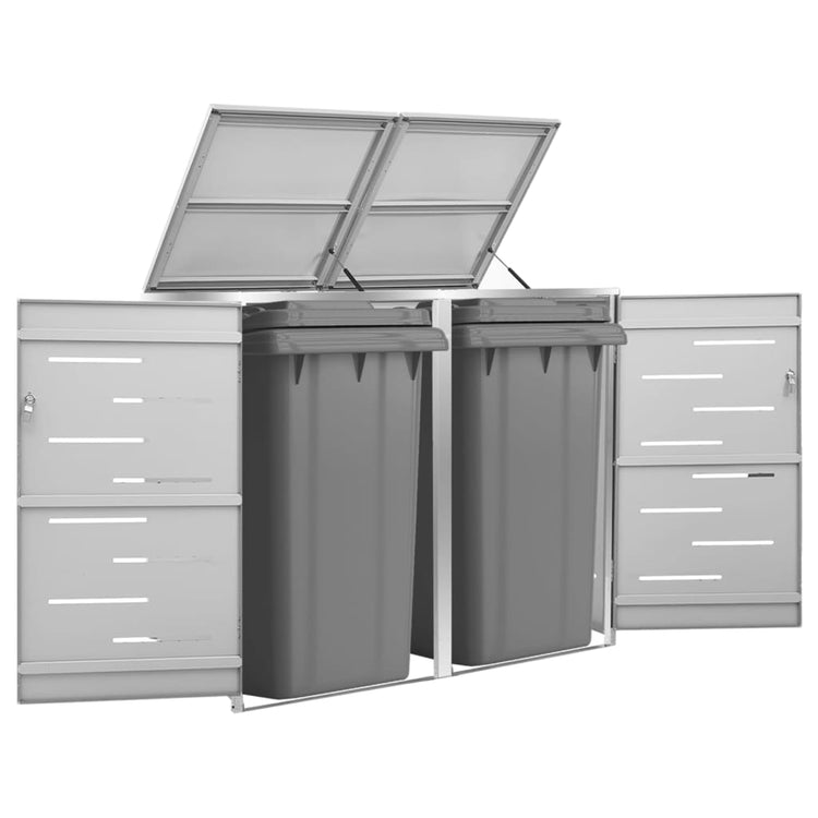 NNEVL Double Wheelie Bin Shed 138x77.5x115.5 cm Stainless Steel-0